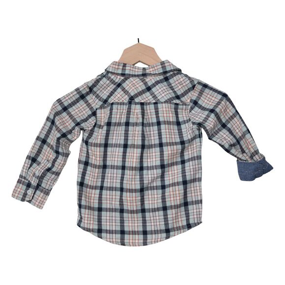 Ben Sherman Toddler Button Up Shirt 24M Blue White Red Plaid Long Sleeve Mod - Picture 2 of 6